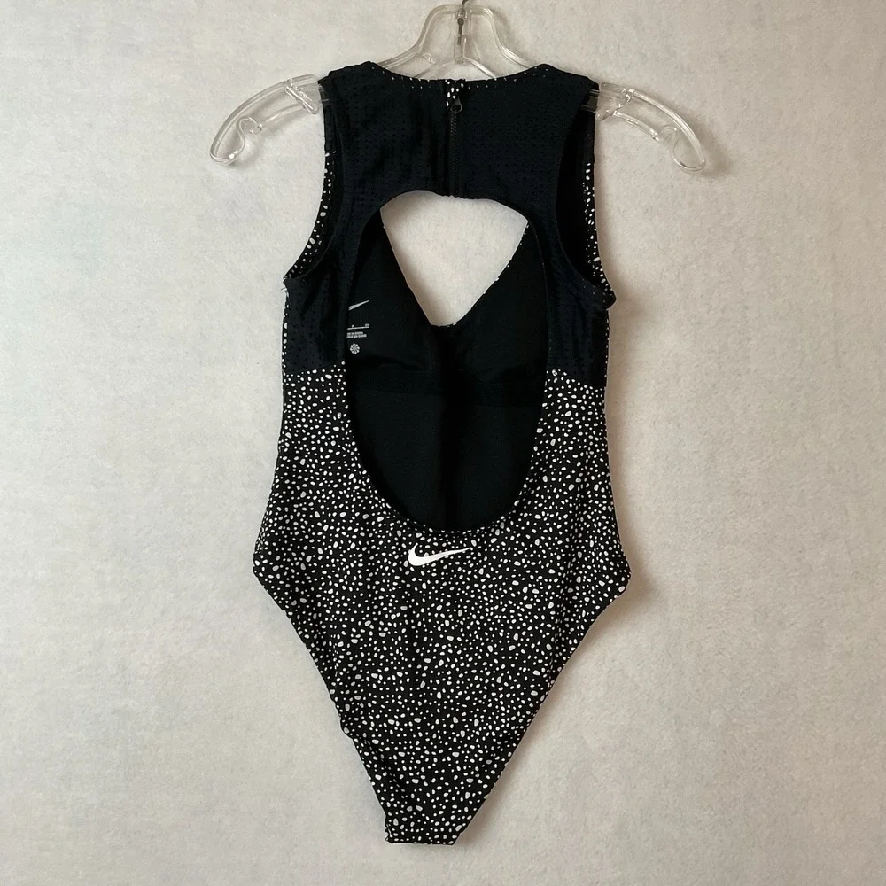Nike Swimsuit Womens S‎ Black White Water Dots Open Back One Piece